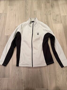 Spyder Mens White and Black Full-Zip Fleece Jacket Size L